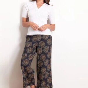 FOIL 100% Linen Pull On Pants Wide Leg Cropped Culottes Floral Women's 10 x 25"